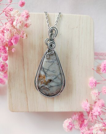 Naszyjnik Jaspis stal chirurgiczna wisiorek handmade wirewrapping, byNostawen