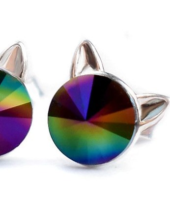 Kolczyki - kryształy Swarovski - kotki Rainbow Dark (większe), Marisella