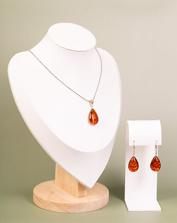 Komplet biżuterii srebrnej z koniakowym bursztynem bałtyckim, Andorii by Baco