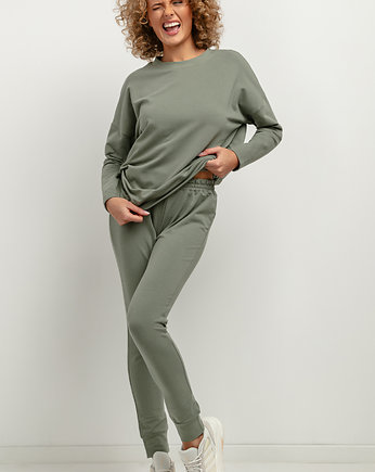 Prosta bluza ze stójką T381, zielona, TESSITA