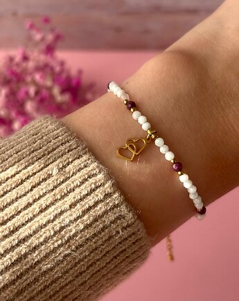 HEARTS bransoletka z kamieni - kamień księżycowy z rubinem, Greenmoon Handmade