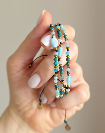 Larimar, chryzokola, angelit, amazonit bransoletka, Magneska