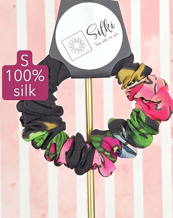 S wąska gumka jedwabna do włosów jedwab naturalny scrunchie kolorowa, Silki