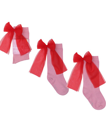 Candy Bow - Różowe gładkie - podkolanówki z kokardą, Mamas Feet