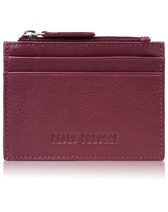 Etui na karty z kieszonką na suwak ochrona RFID eleganckie czerwone AY-17-RD, Paolo Peruzzi