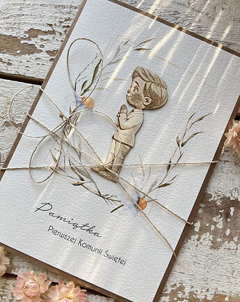 Kartka komunijna ręcznie robiona życzenia na komunię, sorte