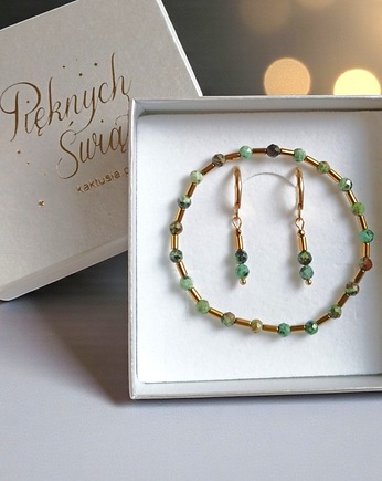 KOMPLET na prezent : turkus afrykański & hematyt złoty, kaktusia