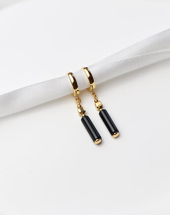 Kolczyki pozłacane - Czarny Turmalin z Hematytem, Bring Biżuteria