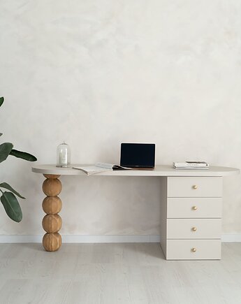 Biurko TAVON z szufladami i ozdobną nogą  Nowoczesne biurko do pracy i nauki, Papierówka Simple form of furniture