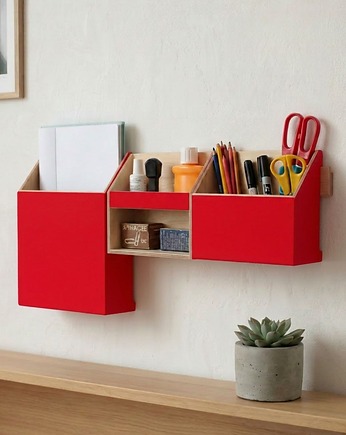 Organizer - Przybornik na biurko - Czerwony, Clock Wood Studio