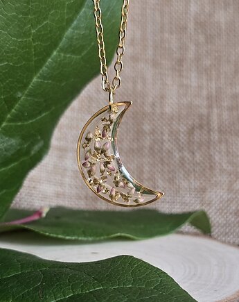 Wieczne kwiaty złoty wisiorek złota zawieszka księżyc wrzos, zkwiatem