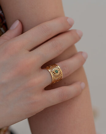 Modny złoty pierścionek ze stali chirurgicznej, Paraiso