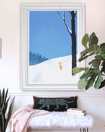 Plakat Zima w lesie / Sarna na śniegu, minimalmill