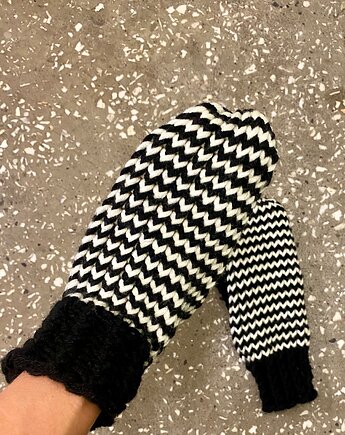 Rękawiczki jednopalczaste z wełny merino czarny/ biały, HisOutfit