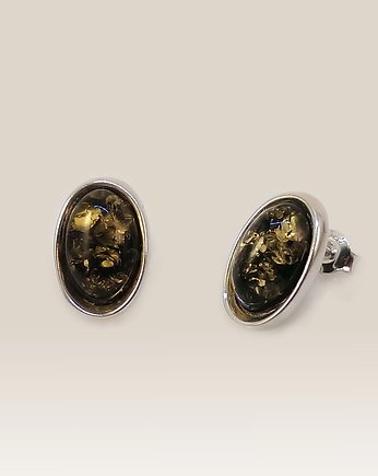 Srebrne kolczyki z zielonym bursztynem 16x10mm, ZaNa Design