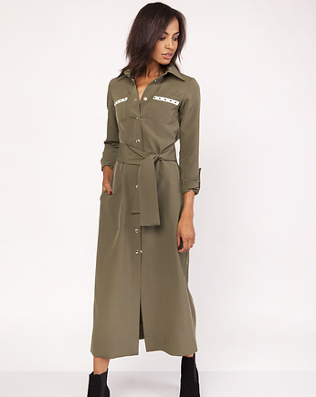 Długa sukienka w stylu militarnym - SUK157 khaki, Lanti