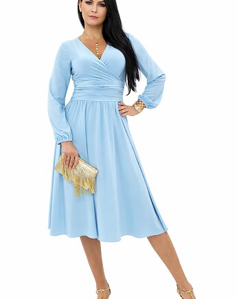 Błękitna elegancka sukienka  midi draperia r 36-56, MC Fashion