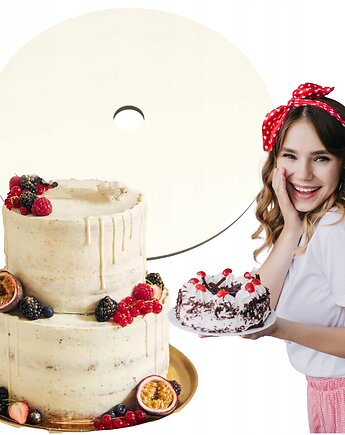 Taca drewniana laminowana cukiernicza BIAŁA 26cm Podkład pod tort z OTWOREM, smxdsgn