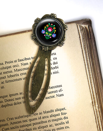 Zakładka do książki - Folkowa czarna - klips, brąz, yenoo