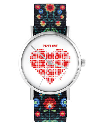 Zegarek - Serce pixelove - folk czarny, nato, yenoo