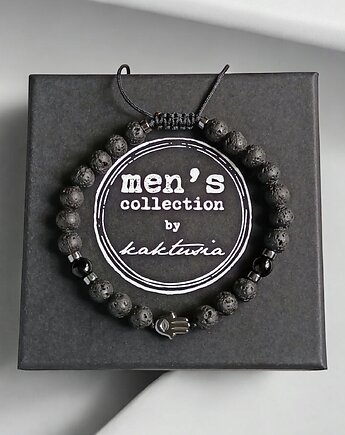 HAMSA - ochrona - lawa, onyks, hematyt - bransoletka regulowana ONE SIZE, kaktusia