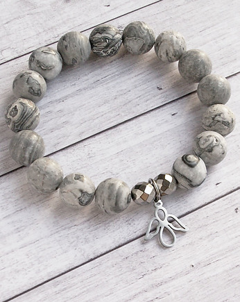 ANIOŁEK : jaspis szary & stal szlachetna, kaktusia