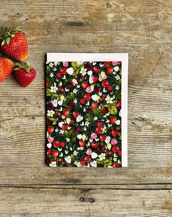 Strawberries pattern- Kartka- Grafika- Ilustracja- Owoce, BOSKE