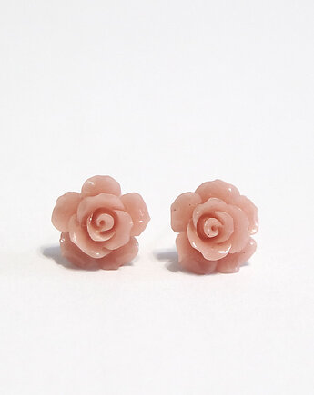 Kolczyki - Pudrowo różowa róża - koral, małe