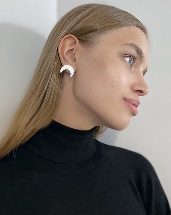 MINI MOON  kolczyki ze skóry srebrne Księżyc, Malena Dul