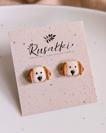 Kolczyki biżuteria beżowy piesek, beżowe pieski, beagle cocker spaniel, Dary Rusałki