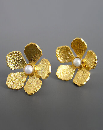 Unikatowe kolczyki kwiat jabłoni srebro pozłacane, Pastelove Jewelry