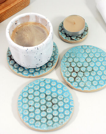 Zestaw 3 ceramicznych podstawek + podstawka na świeczkę, 10FingersArt