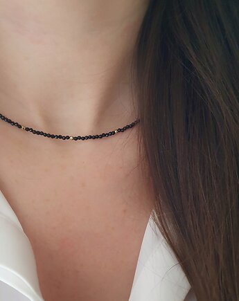Delikatny naszyjnik z czarnego turmalinu, LEI handmade 