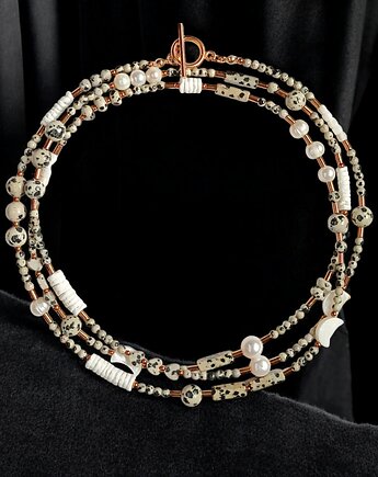 UNIKATOWY sznur kamieni 120cm : naszyjnik : jaspis dalmatyński BIEL, kaktusia