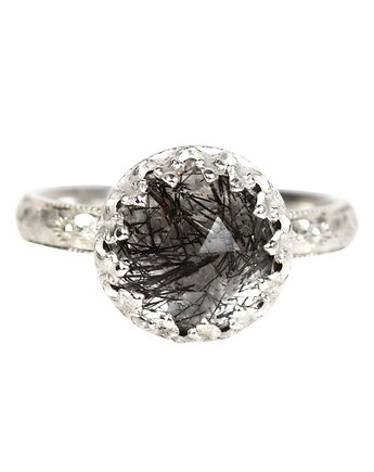 Srebrny pierścionek Princess z kwarcem z turmalinem w stylu Vintage r.14, Blooming Stones