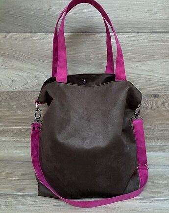 Torba na ramię XL - czekoladowy brąz, fuksja, PRACOWNIA 166