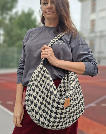 Torba worek z puchatej tkaniny w pepitkę Beżowa, sabi tatka