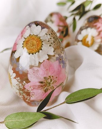 Pisanki / jajka wielkanocne - żywica epoksydowa i suszone kwiaty PINK CLOUD, Epotsy