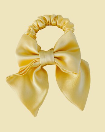 Gumka jedwabna, scrunchie, frotka z kokardą cytrynowa aura, Capillum