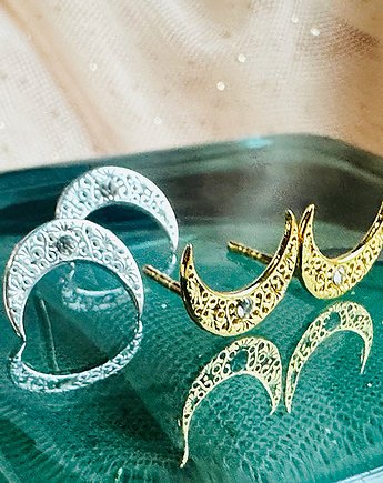 Kolczyki księżyce, srebrny mały księżyc, Anemon Atelier