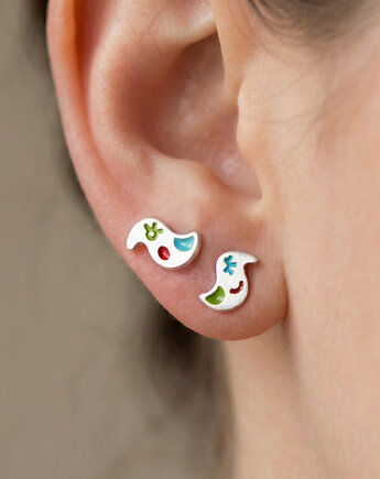 Srebrne kolczyki PTASZKI z emalią (rozmiar S), Wierzbanowska