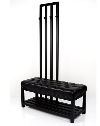 Ławka Metalowa Pikowana Czarny Ekoskóra z Wieszakiem LPM-167, EMRA WOOD DESIGN