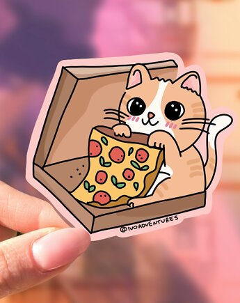 Naklejka kotek w pudełku pizza, ivoadventures