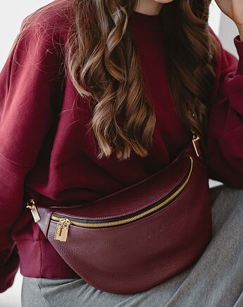Duża skórzana nerka -  bordowa - BEANIE BAG MAXI, NASHE