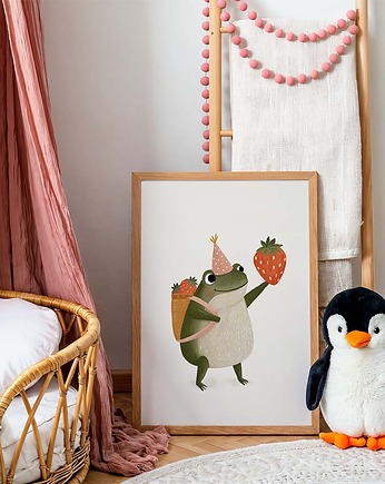 Plakat Żabka z truskawką - Plakaty Na Ścianę Dla Dzieci, Dekoracjan