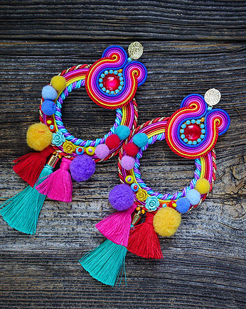 Pulo- duże i etniczne kolczyki  z pomponami, Mró Soutache