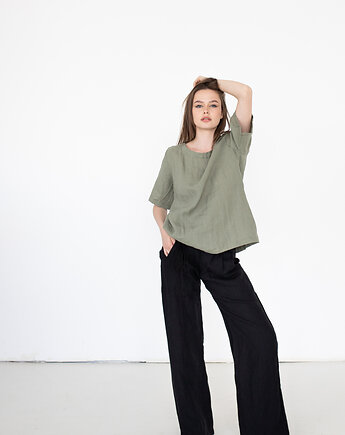 Spodnie lniane szerokie wygodne i miękkie czarne, NavahoClothing