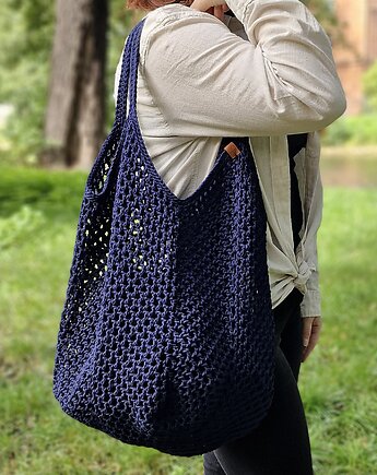Ekologiczna torba siatka ze sznurka, granatowa
