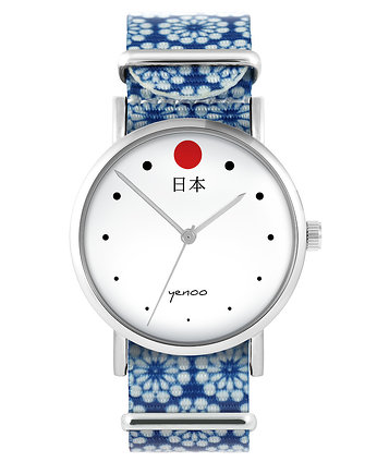 Zegarek - Japonia - niebieski, kwiaty, yenoo