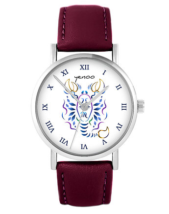 Zegarek - Skorpion - skórzany, burgund, yenoo